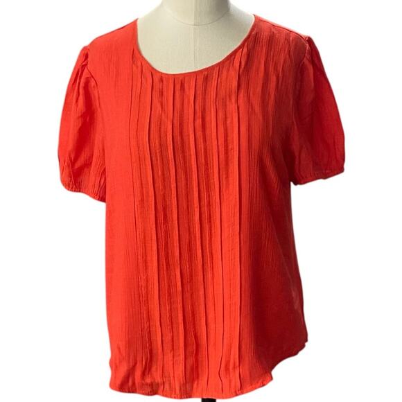 Lulus Sophisticated Sweetheart Red Orange Pleated Puff Sleeve Top NEW Size SMALL - Picture 3 of 11